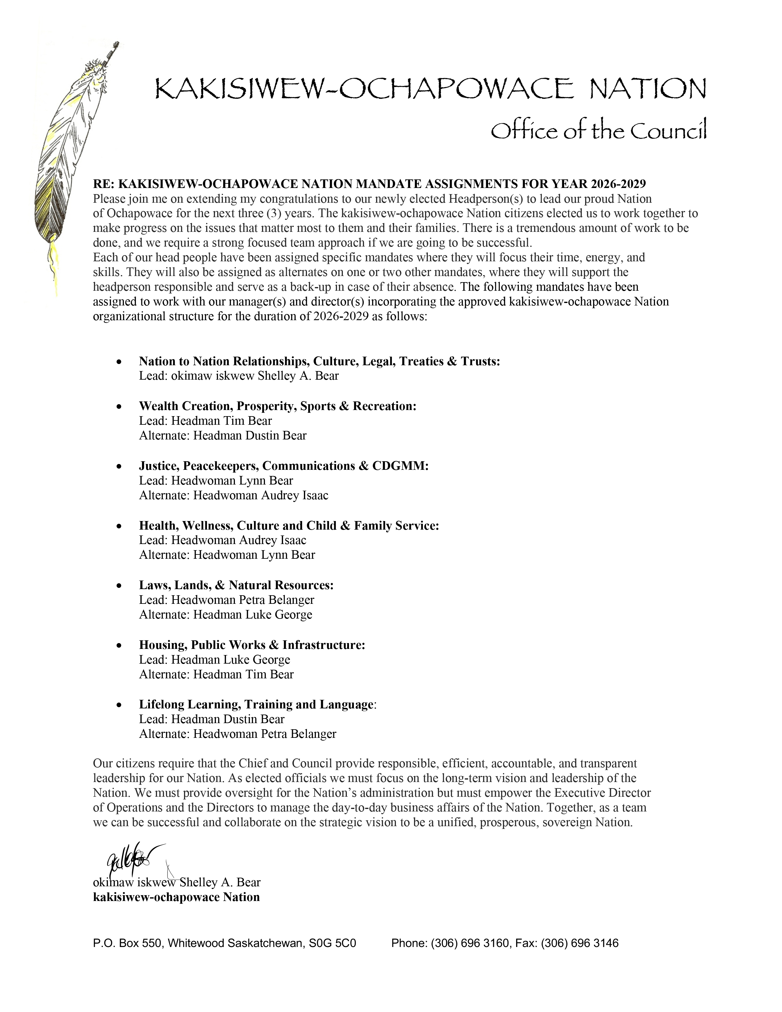 2026 Mandate Letter